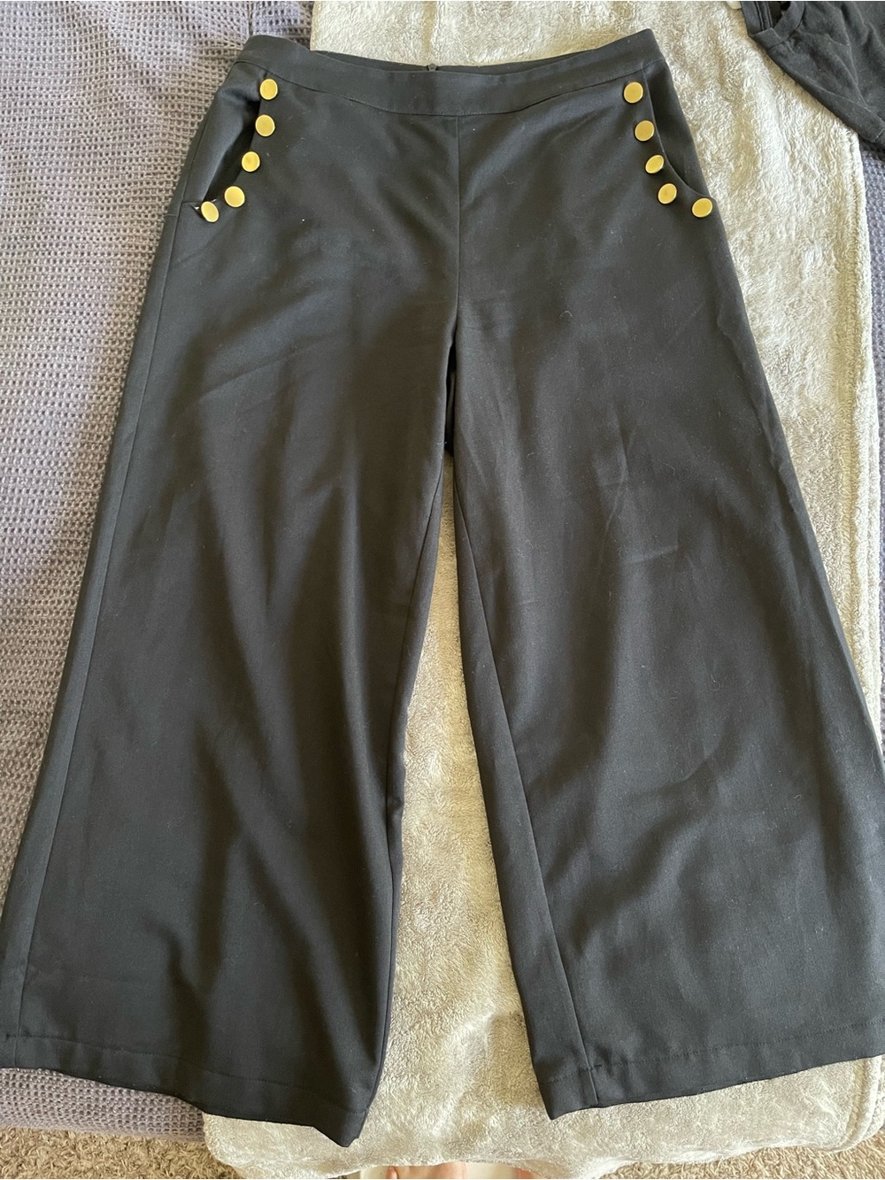Voodoo Vixen Black Wide Leg Sailor Pants with Gold Buttons